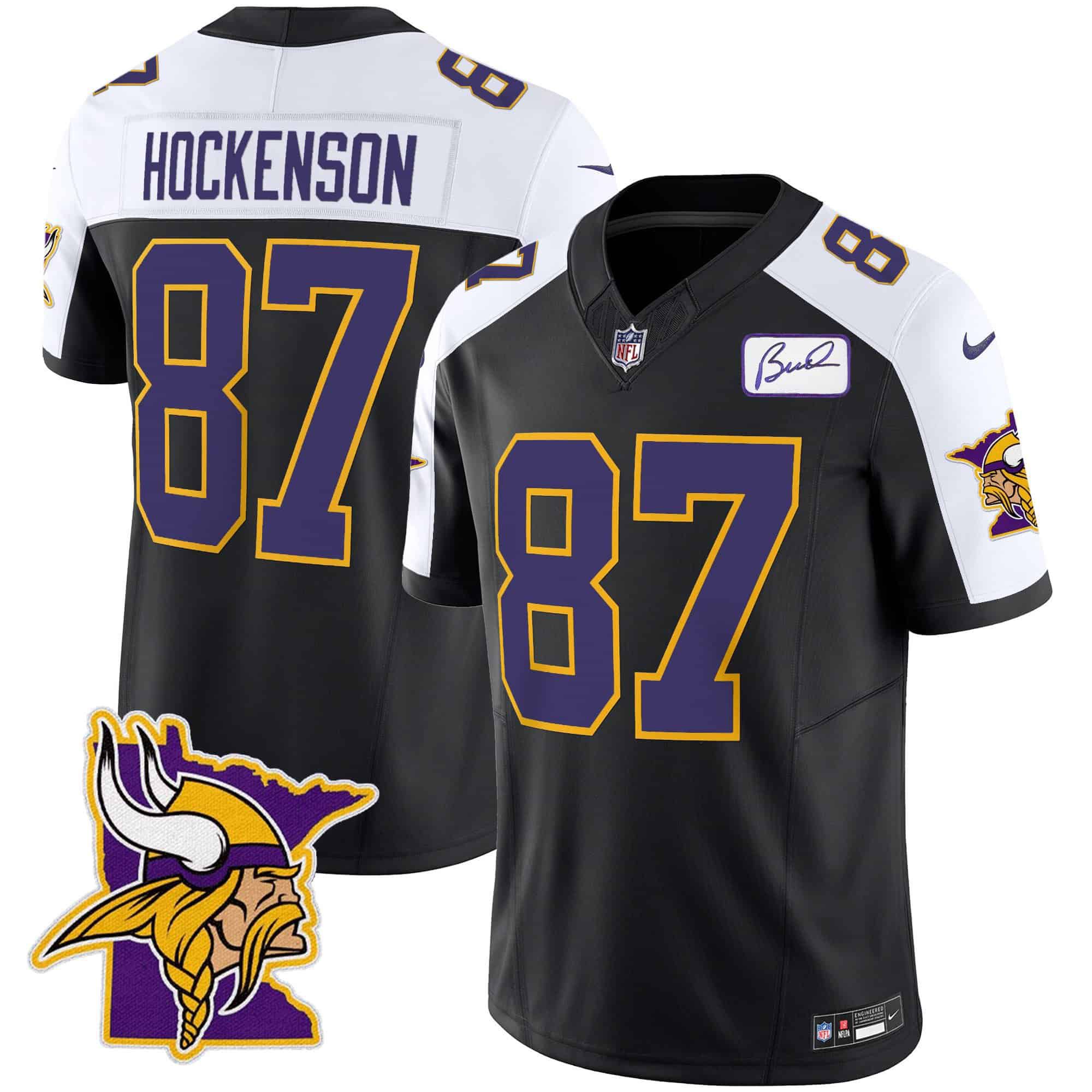 Men Minnesota Vikings 87 Hockenson Black 2024 Nike Patch Classic Limited NFL Jersey